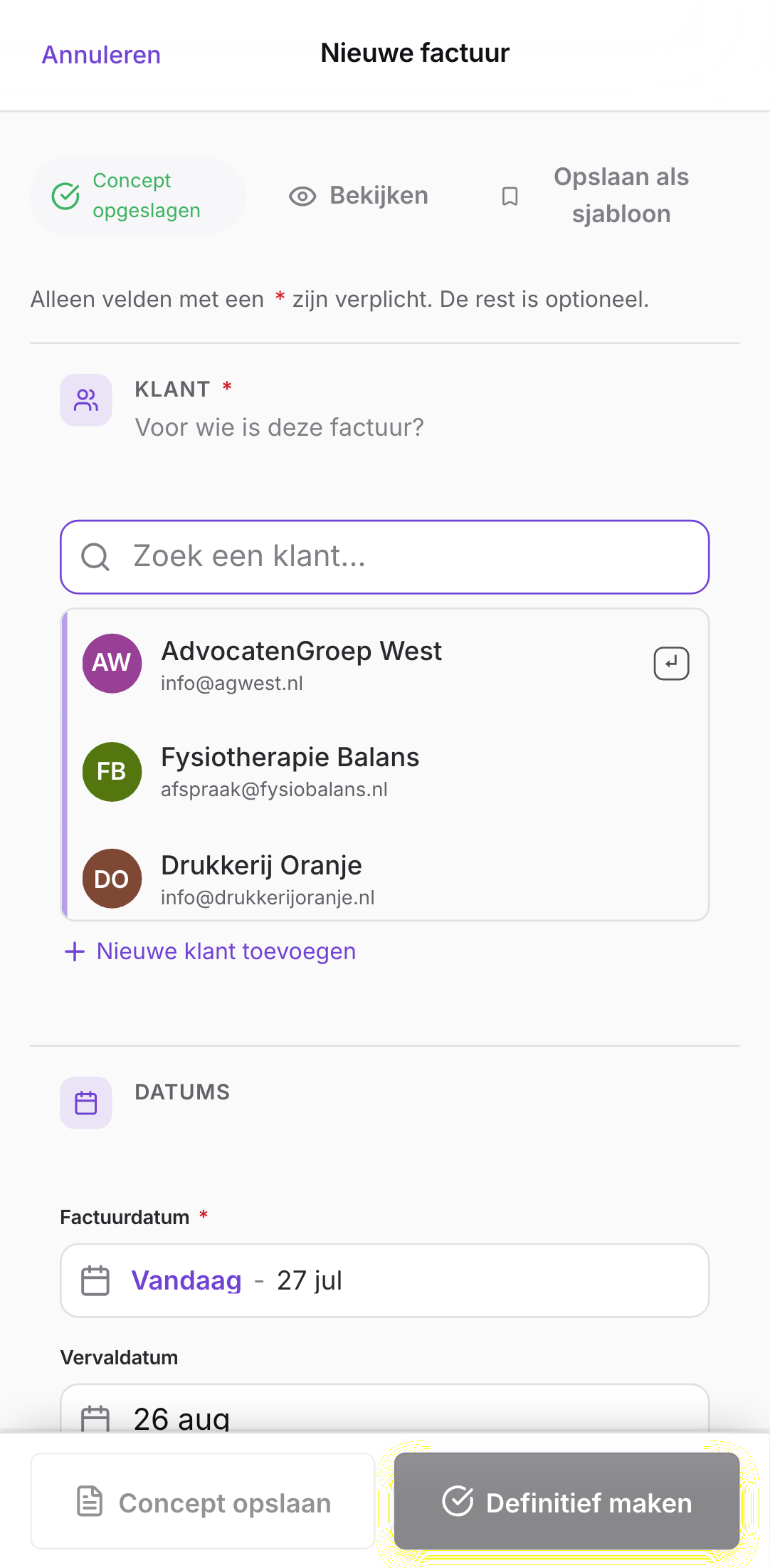 MyCompanyDesk-app: factuur maken op een telefoon