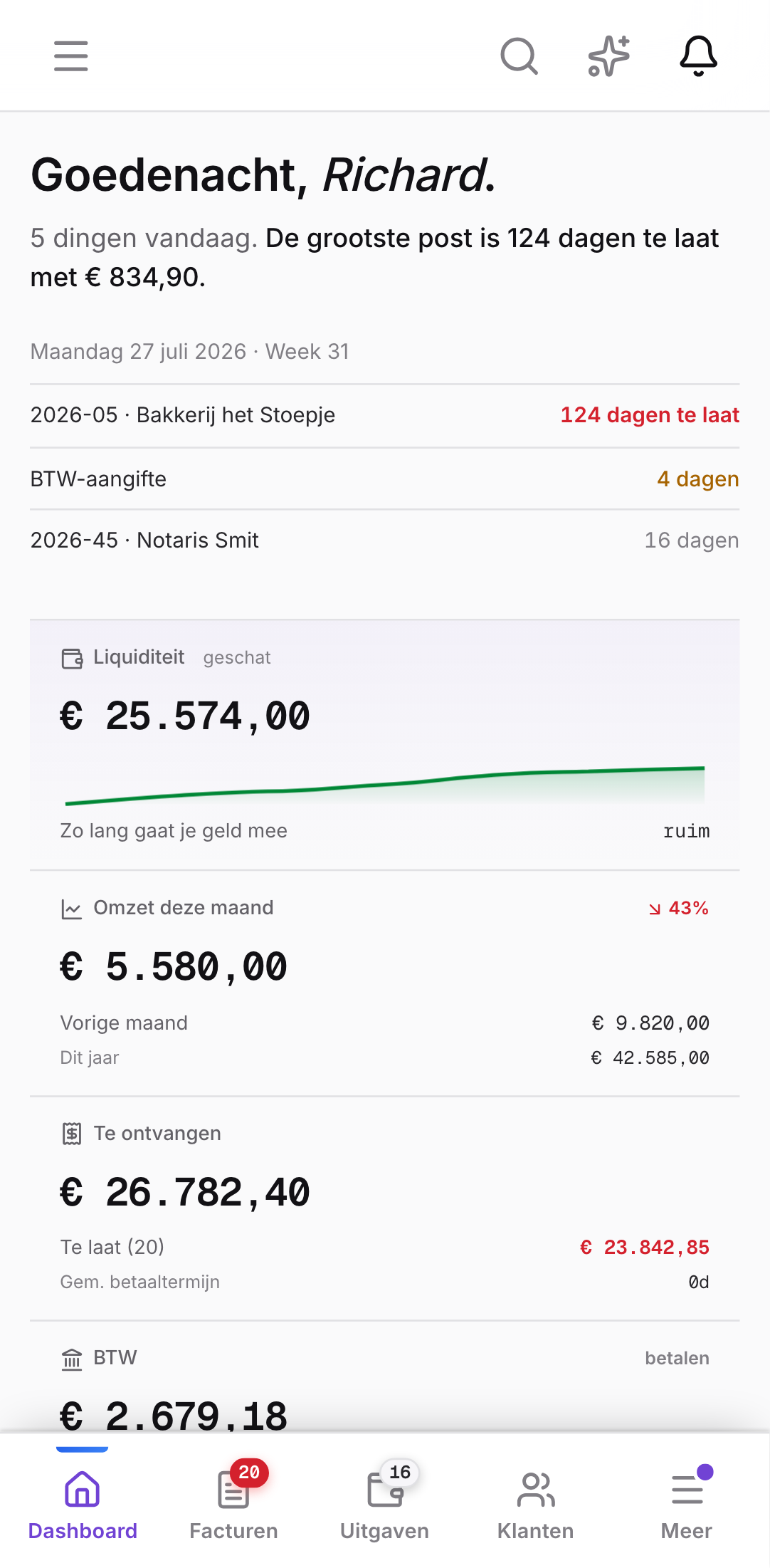 MyCompanyDesk-app: dashboard op een telefoon