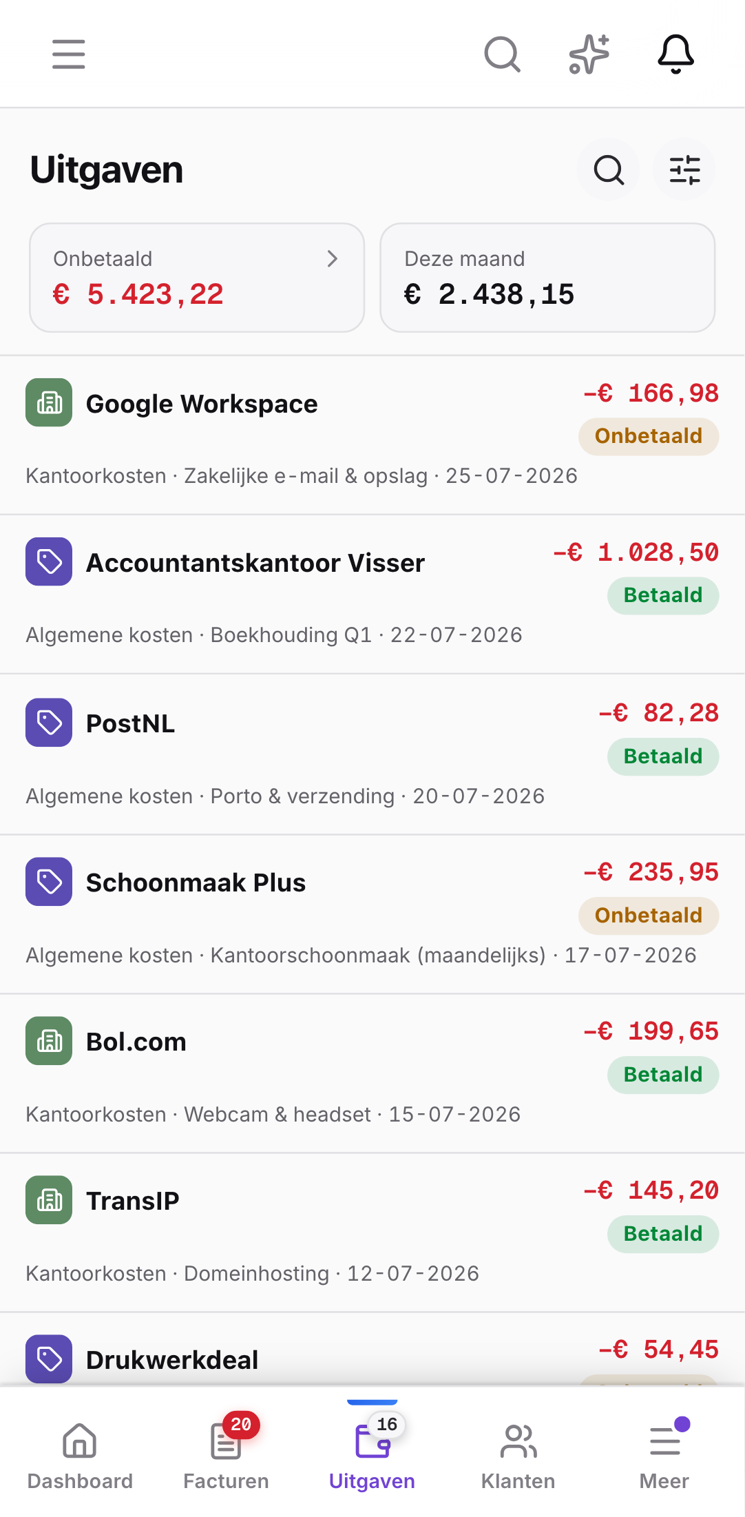 MyCompanyDesk-app: uitgaven op een telefoon