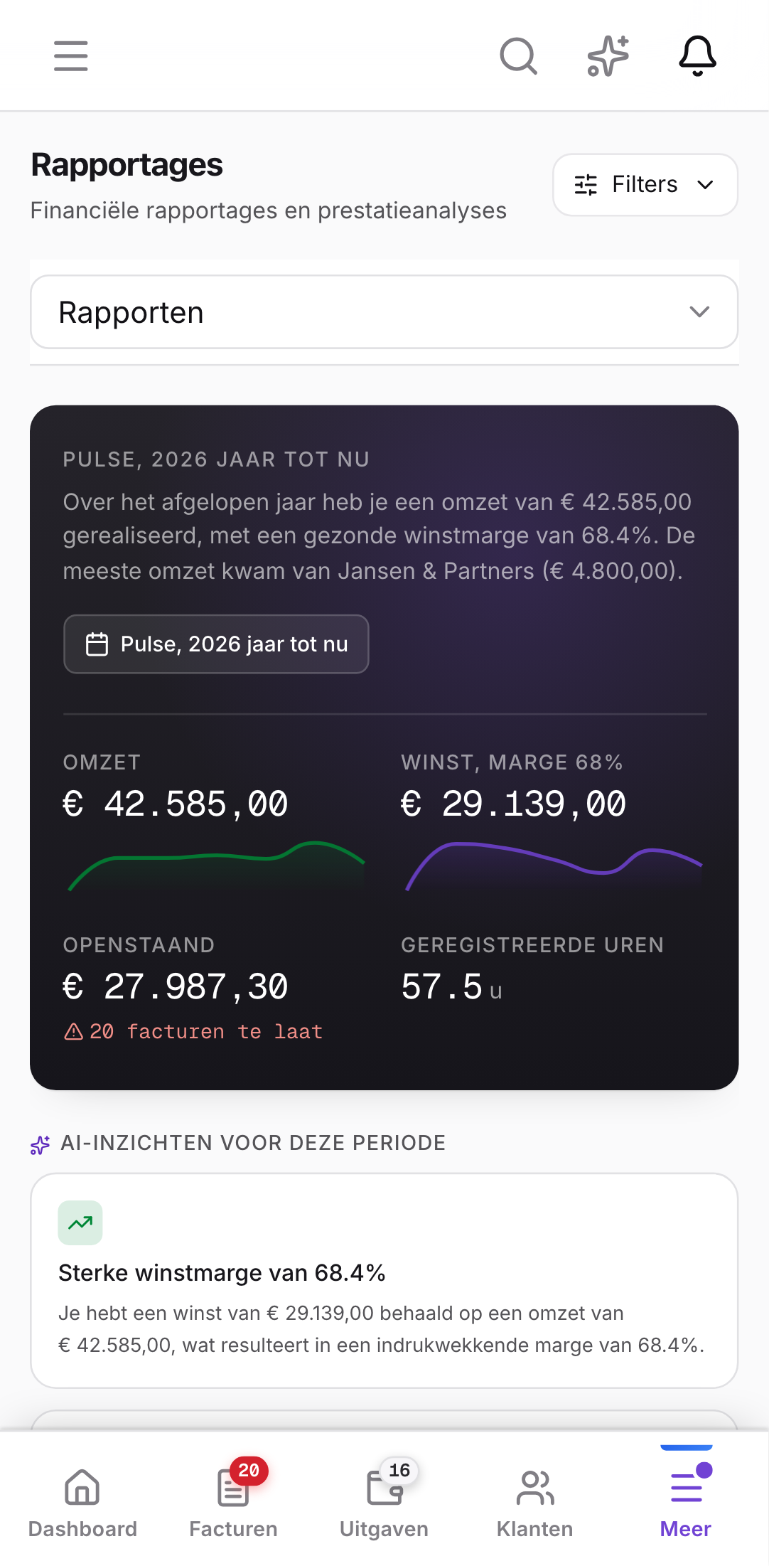 MyCompanyDesk-app: cijfers en grafieken op een telefoon