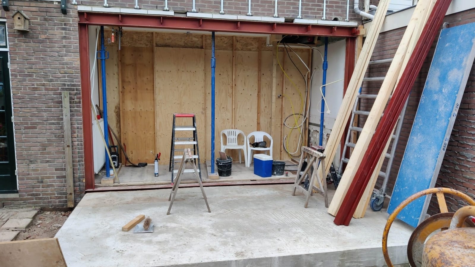 Houtskeletbouw Aanbouw · tijdens